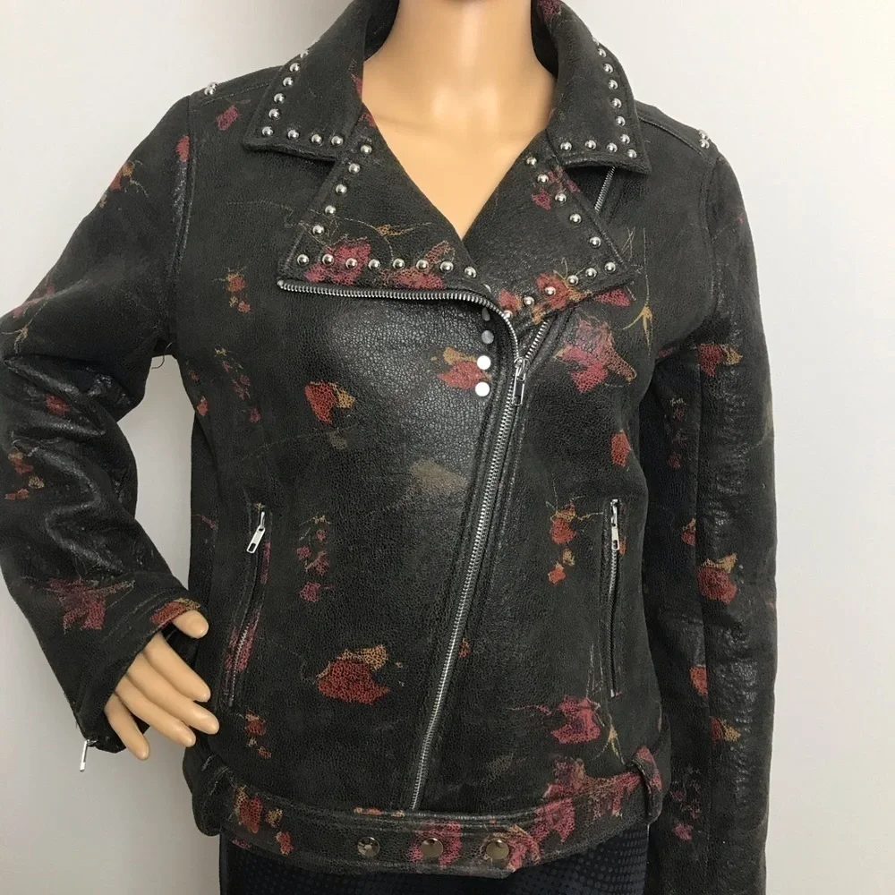 Sage the Label Faux Leather Moto Jacket | Studded | Size Large